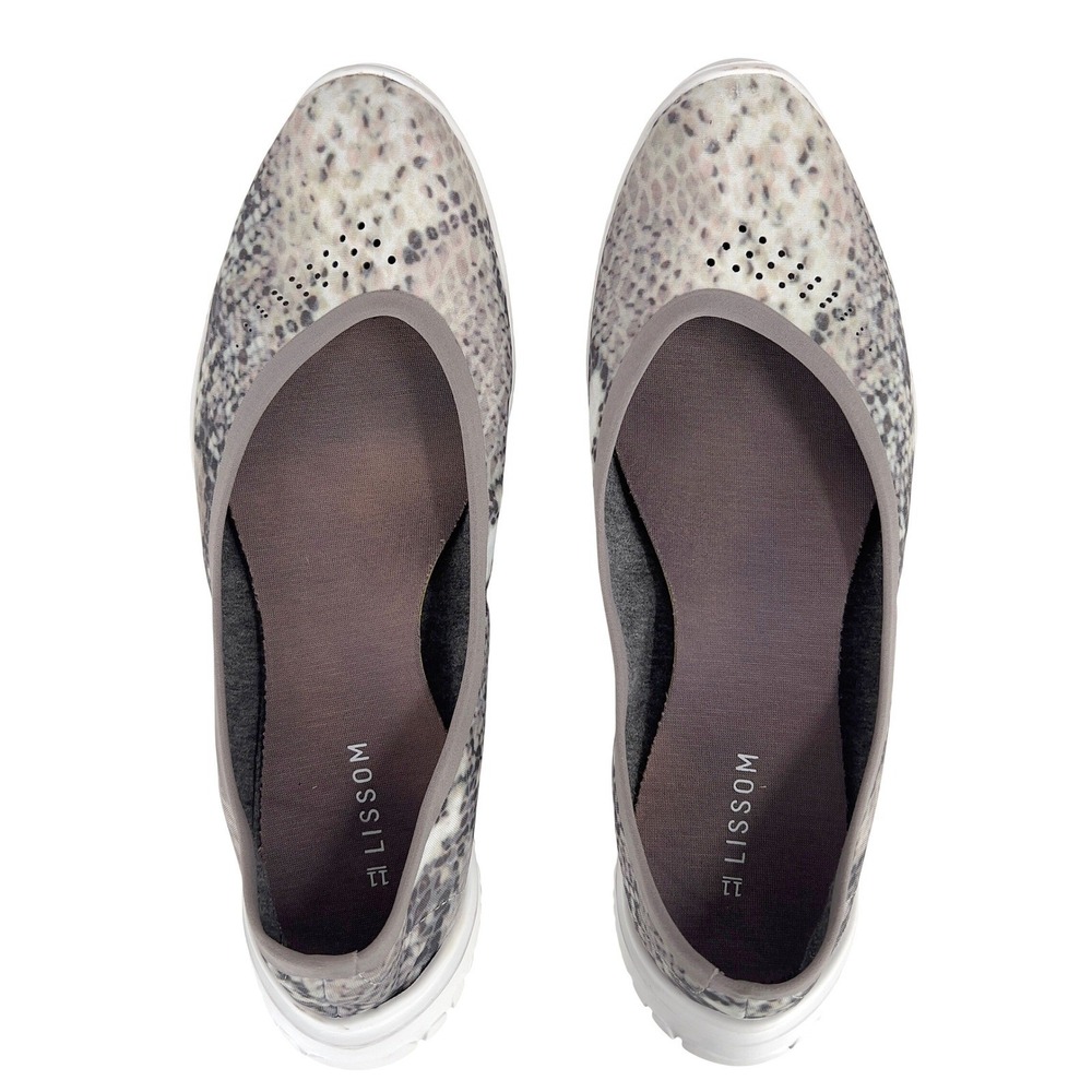 Lissom Flyte‎ Women's Ballet Flat Grey Snakeskin Python Print Slip On Size 11